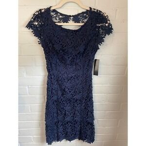 Lulus Navy‎ Lace Backless Cap Sleeve Cocktail Party Dress Size S